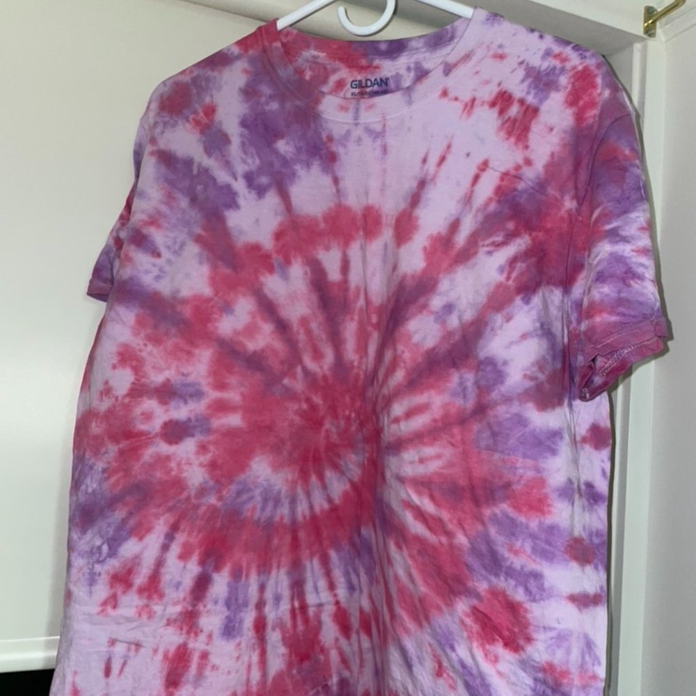 Handmade Tie Dye Tee Shirt: Purple and Red Swirl